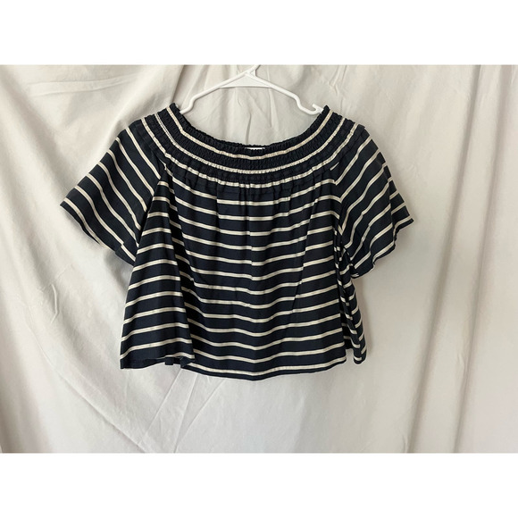 Topshop Tops - TOPSHOP navy white stripe off the shoulder cropped swing top preppy minimalist 8